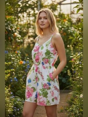 Colin's Women's Size Medium
Pink Watercolor Floral Sun
Dress with Front Zipper
